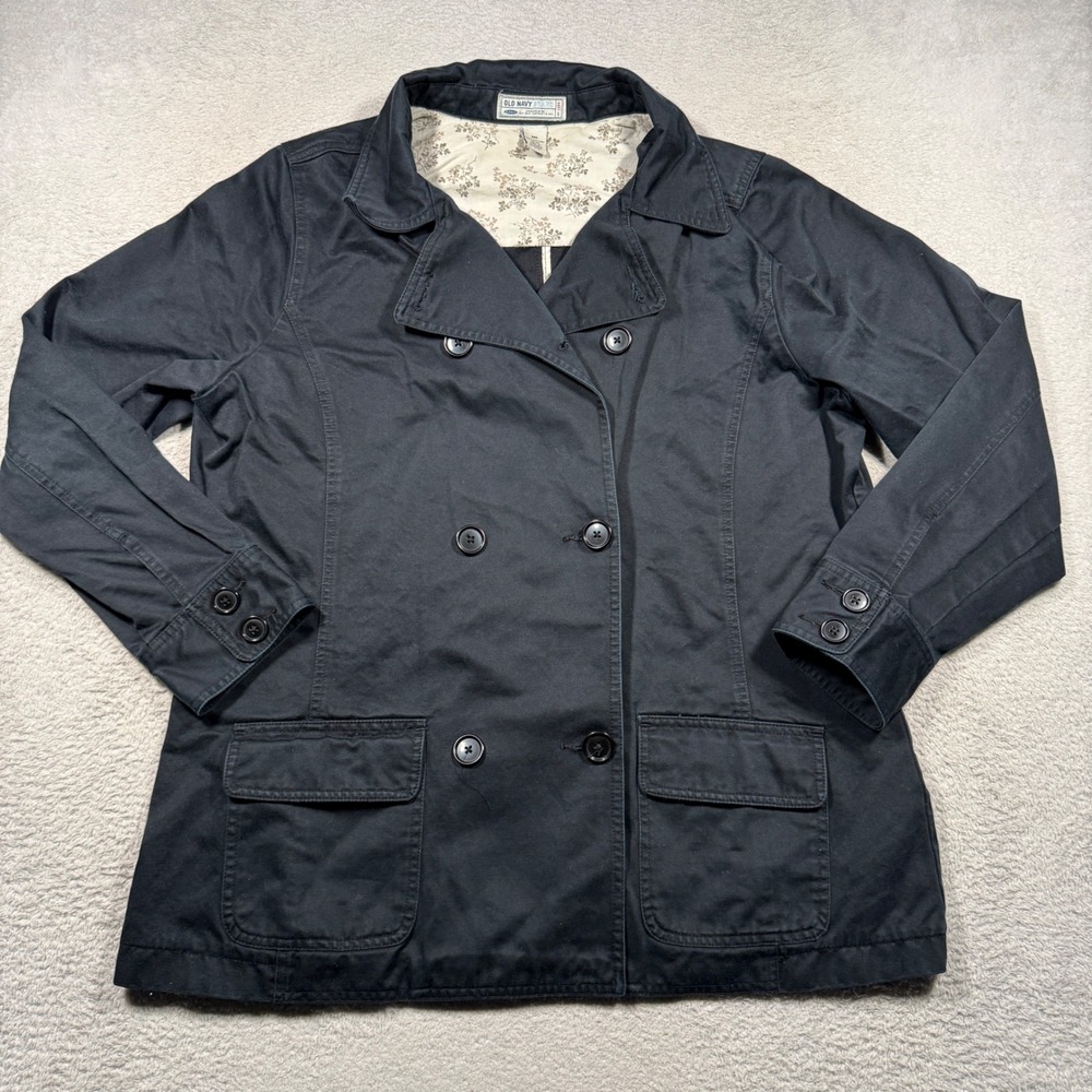 Vintage Y2K Old Navy Pea Coat Women XXL Black Double Breasted Cotton Jacket
